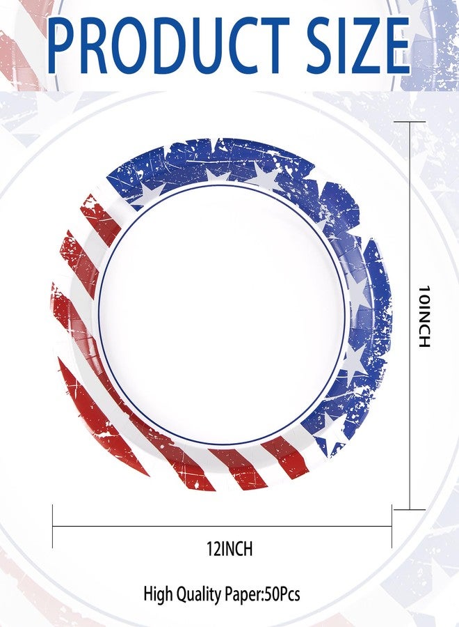 Grencian 50Pcs Patriotic Oval Paper Plates 10" X 12" Large Heavy Duty 250 Anniversary 4th of July American Flag Plates Red Blue and White Platters for President Election Independence Memorial Day Decorations - Image 2
