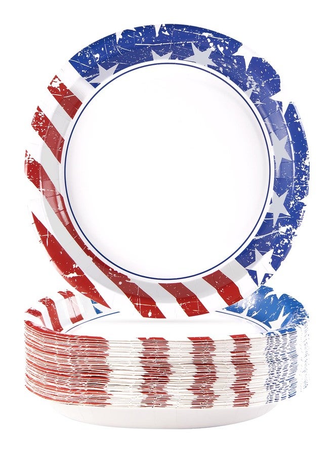Grencian 50Pcs Patriotic Oval Paper Plates 10" X 12" Large Heavy Duty 250 Anniversary 4th of July American Flag Plates Red Blue and White Platters for President Election Independence Memorial Day Decorations - Image 1