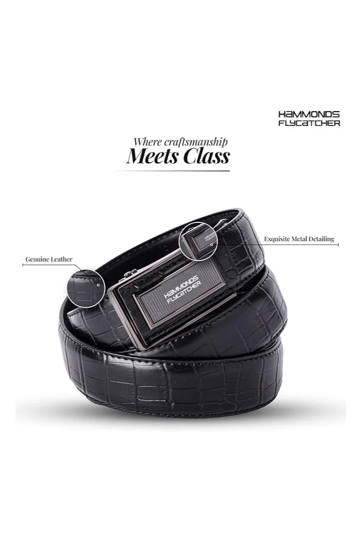 Hammonds Flycatcher  Genuine Leather Belt for Men, Premium Leather Belt with Auto Lock mechanism, Mens Belt Leather Branded with Slide Lock, Stylish Hidden Tail Design for Everyday Wear  | Best Price UAE