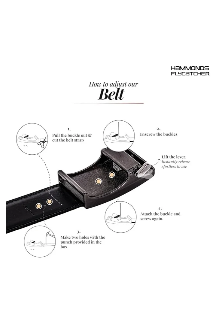 Hammonds Flycatcher  Genuine Leather Belt for Men, Premium Leather Belt with Auto Lock mechanism, Mens Belt Leather Branded with Slide Lock, Stylish Hidden Tail Design for Everyday Wear  | Best Price UAE