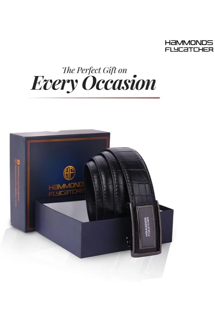 Hammonds Flycatcher  Genuine Leather Belt for Men, Premium Leather Belt with Auto Lock mechanism, Mens Belt Leather Branded with Slide Lock, Stylish Hidden Tail Design for Everyday Wear  | Best Price UAE