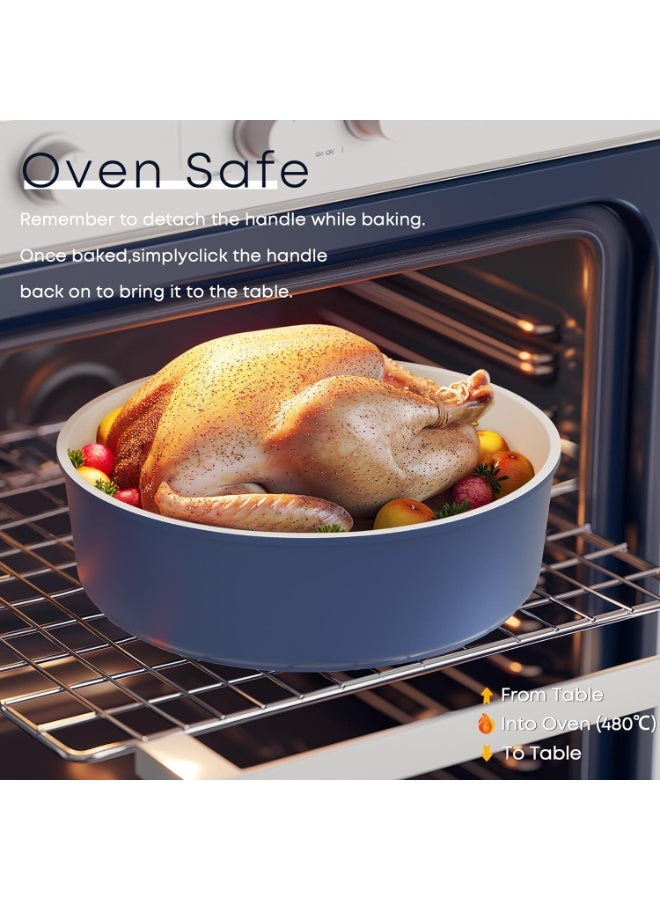 طقم حلل ومقالي قابلة للفصل وغير لاصقة - حلل ومقالي ممكن تتكدس وممكن تستخدم على الحث الكهربي ومعاها مقابض قابلة للإزالة، آمنة للغسالة - للمبيت في عربيات الرحلات، الفرن والبوتاجاز، ٥ قطع (أزرق) - Image 5