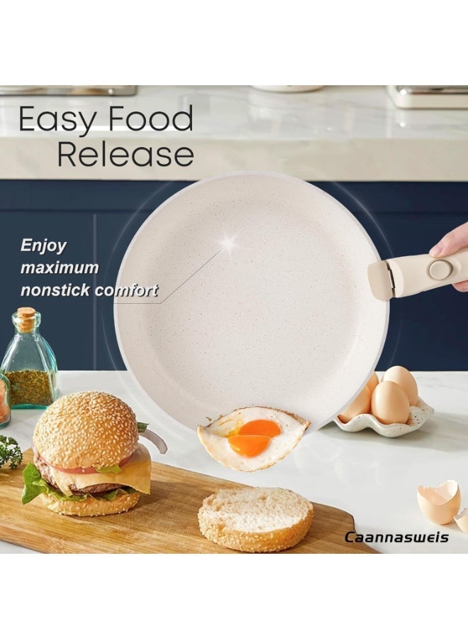 طقم حلل ومقالي قابلة للفصل وغير لاصقة - حلل ومقالي ممكن تتكدس وممكن تستخدم على الحث الكهربي ومعاها مقابض قابلة للإزالة، آمنة للغسالة - للمبيت في عربيات الرحلات، الفرن والبوتاجاز، ٥ قطع (أزرق) - Image 3