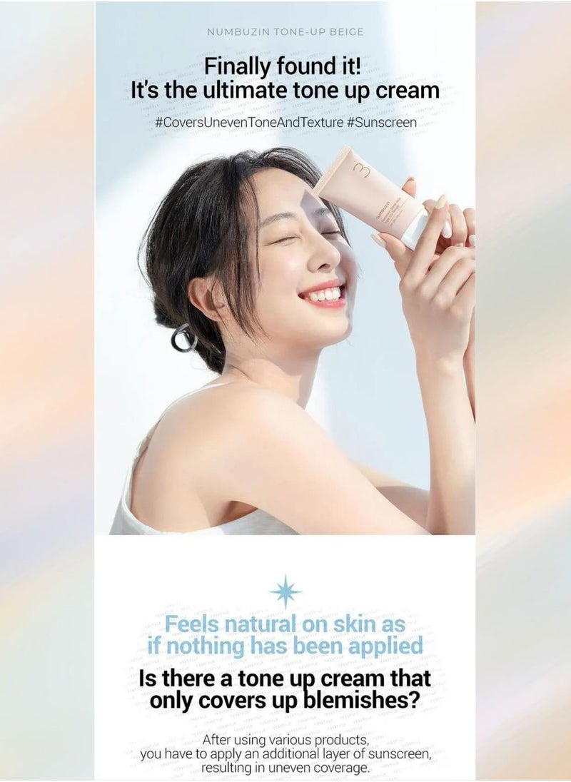 numbuzin Numbuzin No.3 Porcelain Base-Skip Tone Up Beige - Powdery Finish with Light, Natural Coverage in Beige Tint for a Flawless Complexion | Korean Skincare, 50ml  - Image 5