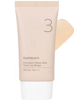 numbuzin Numbuzin No.3 Porcelain Base-Skip Tone Up Beige - Powdery Finish with Light, Natural Coverage in Beige Tint for a Flawless Complexion | Korean Skincare, 50ml  - Image 1