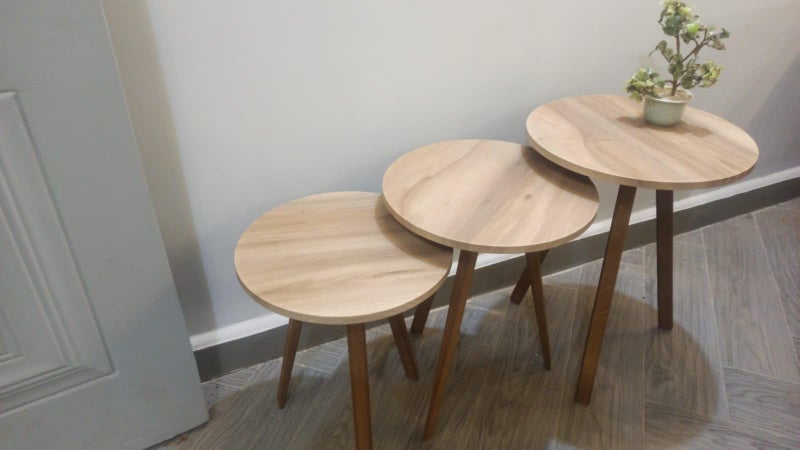 Side/End/Center Coffee Tables Set of 3 / Wooden legs (beige wooden top) - Modern Furniture