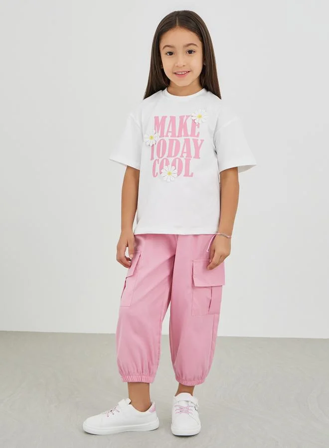 ستايلي Styli Graphic Print T-Shirt and Cargo Pants Set