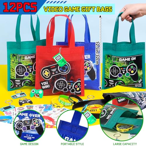 Winrayk 60Pcs Video Game Party Favors Birthday Supplies for Kids Non Woven Bag Silicone Bracelet Stamper Glow Sticker Keychain, Goodie Stuffer Pinata Filler Game on Gift Boy Gaming Gamer Party Favors - Image 2