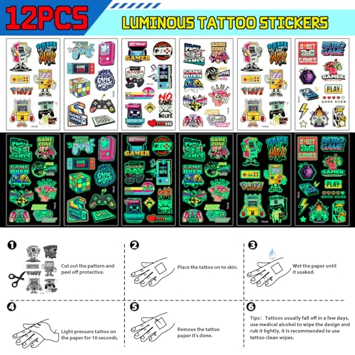 Winrayk 60Pcs Video Game Party Favors Birthday Supplies for Kids Non Woven Bag Silicone Bracelet Stamper Glow Sticker Keychain, Goodie Stuffer Pinata Filler Game on Gift Boy Gaming Gamer Party Favors - Image 5