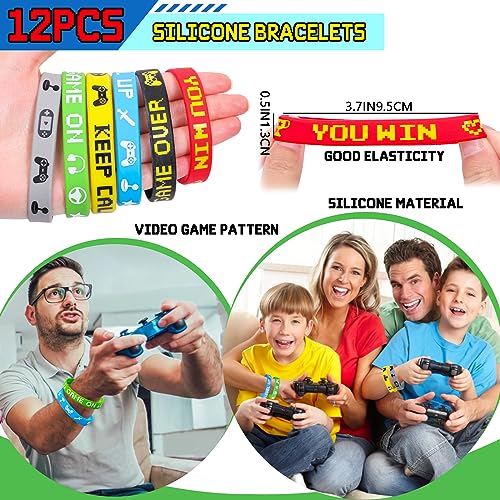 Winrayk 60Pcs Video Game Party Favors Birthday Supplies for Kids Non Woven Bag Silicone Bracelet Stamper Glow Sticker Keychain, Goodie Stuffer Pinata Filler Game on Gift Boy Gaming Gamer Party Favors - Image 3
