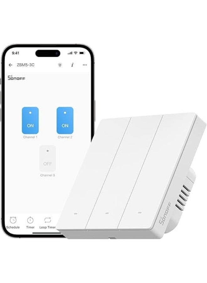 سونوف سويتش حائط ذكي SONOFF SwitchMan Zigbee ثلاثي المفاتيح (3 Gang) بخيار الحيادي أو بدون حيادي – تحكم ثنائي الاتجاه – أتمتة المنزل الذكي – متوافق مع Home Assistant – MQTT – ZHA – Z2M – ZBM5-3C-86W – أبيض - Image 2