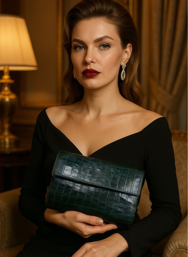 celora Convertible CrocTextured Leather Clutch  Crossbody Bag - Image 3