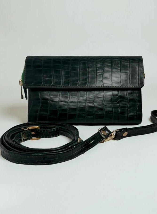 celora Convertible CrocTextured Leather Clutch  Crossbody Bag - Image 2