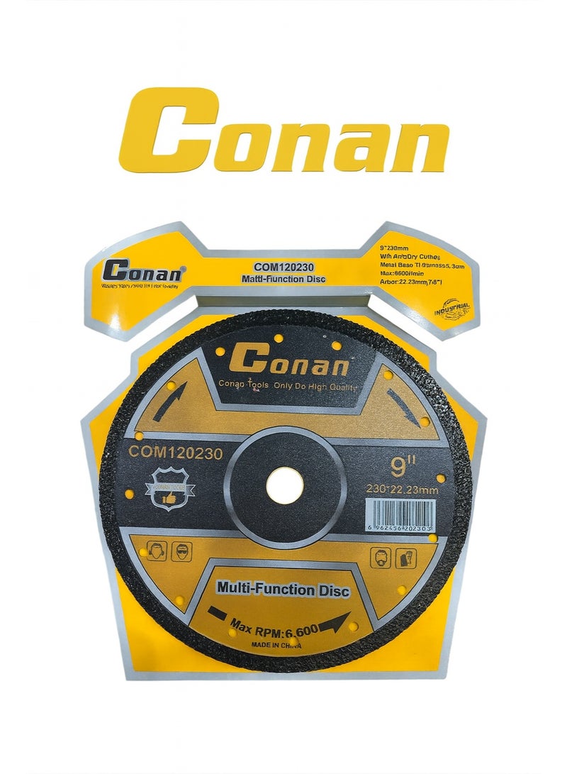 Conan 9" Multi-Function Cutting Disc COM120230 – Wet & Dry Cutting | 1.2mm Metal Base | Max 6600 RPM | For Iron, Steel, Brick & Marble | Industrial Quality Blade - Image 1