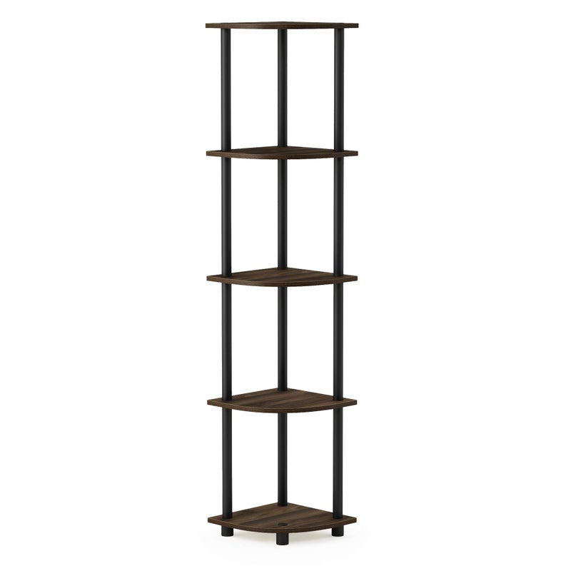 Furinno Furinno TurnNTube 5 Tier Corner Display Rack Multipurpose Shelving Unit 1Pack Columbia WalnutBlack