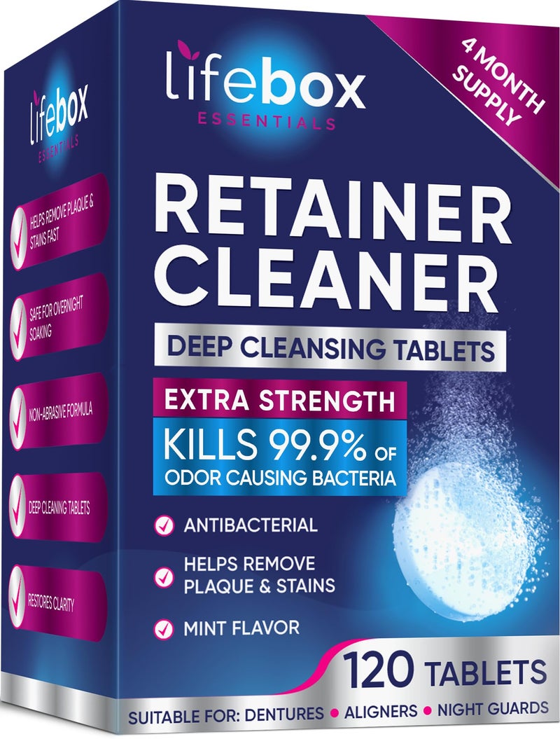 Retainer Cleaner Tablets 120 Denture Cleaning Tablets Aligner Cleaner Removes Odors Stains For Aligners Retainers Dentures Night Guards Mint Flavor