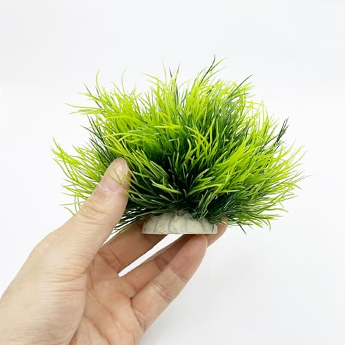 Smoothedo-Pets Aquarium Plants Fish Tank Decorations 2pcs Small Size/3.5inch Ornament Plastic Artificial Plant Goldfish Waterscape Fish Hides Mini Grass Set (2pcs/Green) - Image 2