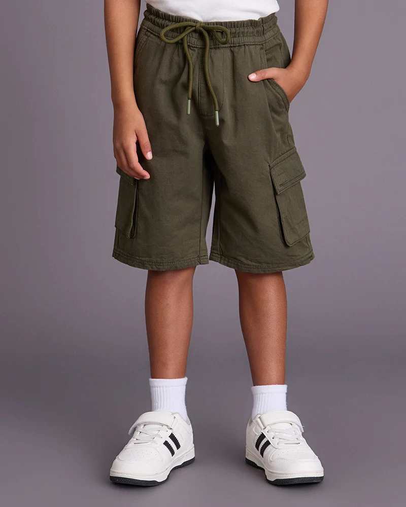 Redtag Boys Green Cargo Bermuda Shorts