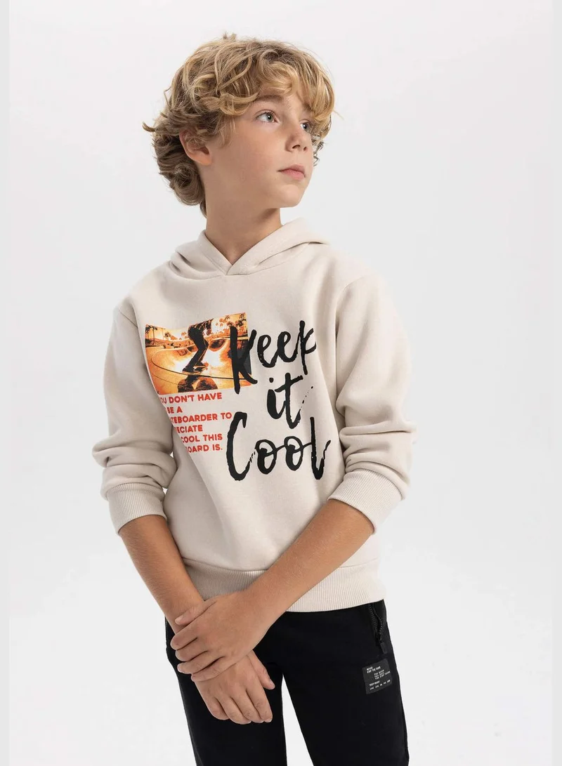 DeFacto Boy Hooded Long Sleeve Knitted Sweatshirt