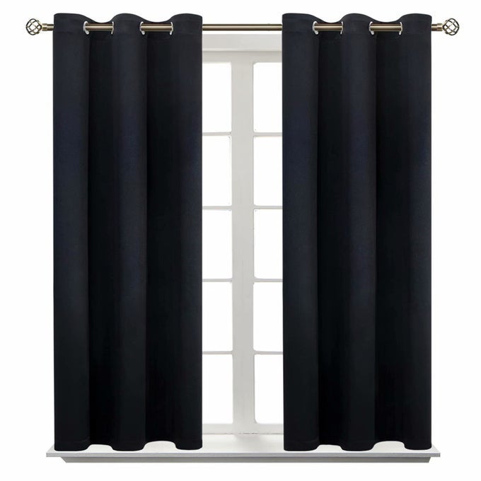 BLACKOUT CURTAINS GROMMET THERMAL INSULATED ROOM DARKENING BEDROOM AND LIVING ROOM CURTAIN SET OF 2 PANELS 38 X 54 INCH BLACK
