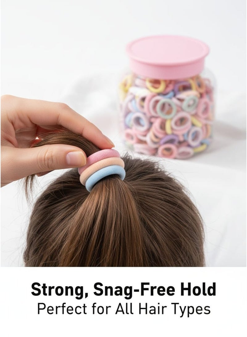 Jagravo 400 pcs Elastic Hair Ties for Women and Girls, Soft Fabric Hair Bands Strong Hold Ponytail Holders, No Damage for Long Lasting Braids Hair Rubber Bands Perfect for Medium, Thick & Thin Hair, Strong Hold Daily Wear Hair Accessories Neutral Colors with Storage Jar - Image 1