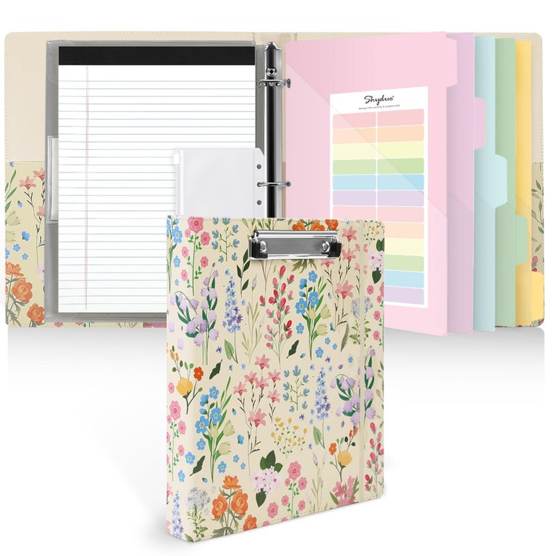 SKYDUE 1 Inch 3-Ring Binder with Clipboard, PU Aesthetic Binder with 5 Dividers, Notepad, Stickers & Pockets for Work and School (Letter Size) - Image 1