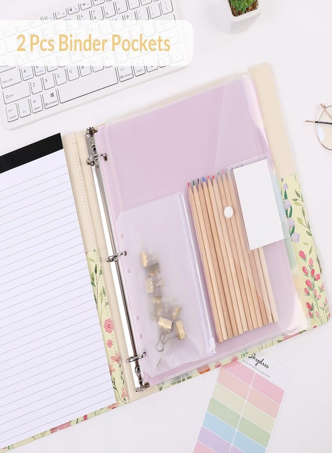 SKYDUE 1 Inch 3-Ring Binder with Clipboard, PU Aesthetic Binder with 5 Dividers, Notepad, Stickers & Pockets for Work and School (Letter Size) - Image 2