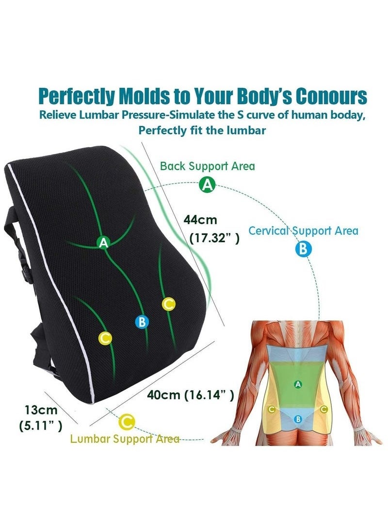 QUTOOL Lumbar Support Pillow for Office Chair Back Support Pillow for Car, Computer, Gaming Chair, Recliner Memory Foam Back Cushion for Pain Relief Improve Posture, Mesh Cover Double Adjustable Straps  - Image 3