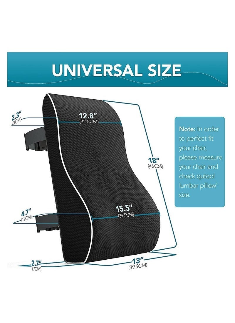 QUTOOL Lumbar Support Pillow for Office Chair Back Support Pillow for Car, Computer, Gaming Chair, Recliner Memory Foam Back Cushion for Pain Relief Improve Posture, Mesh Cover Double Adjustable Straps  - Image 2