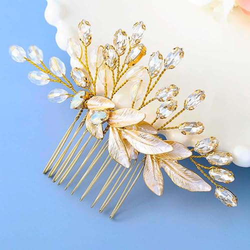 Asooll Bride Wedding Hair Comb Gold Leaf Rhinestone Bridal Hair Piece Crystal Hair Accessories for Women - Image 2