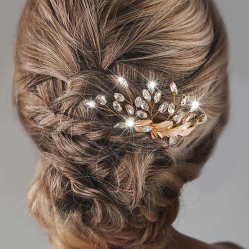Asooll Bride Wedding Hair Comb Gold Leaf Rhinestone Bridal Hair Piece Crystal Hair Accessories for Women - Image 3