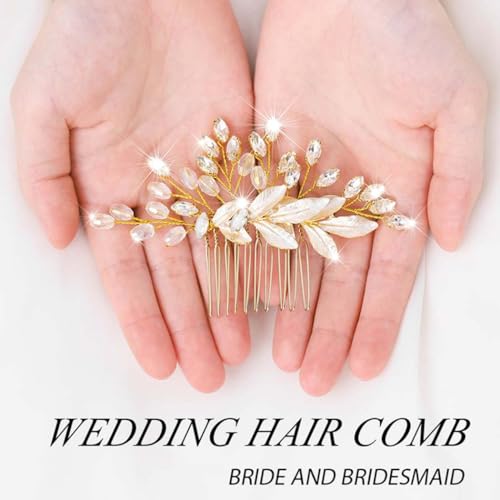 Asooll Bride Wedding Hair Comb Gold Leaf Rhinestone Bridal Hair Piece Crystal Hair Accessories for Women - Image 4