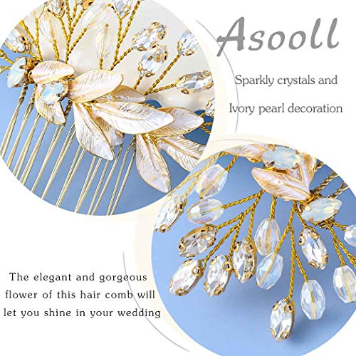 Asooll Bride Wedding Hair Comb Gold Leaf Rhinestone Bridal Hair Piece Crystal Hair Accessories for Women - Image 5