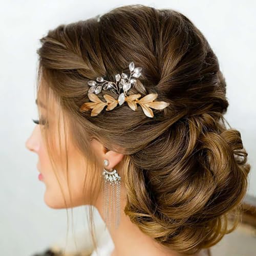 Asooll Bride Wedding Hair Comb Gold Leaf Rhinestone Bridal Hair Piece Crystal Hair Accessories for Women - Image 1