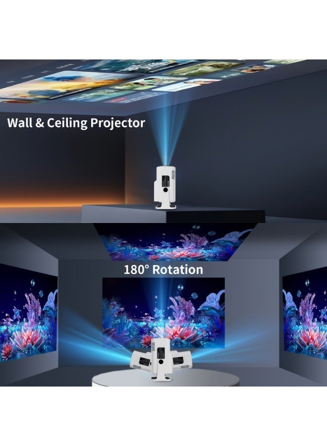 TANMASHI Smart Projector Supports 4K Decoding Full HD WiFi Bluetooth, 320 ANSI Portable Projector with 270° Heavy-Duty Stand, Mini Projector 4K for Ceiling Home Cinema, White - Image 3