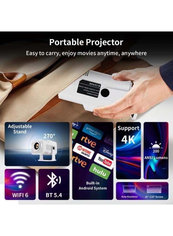 TANMASHI Smart Projector Supports 4K Decoding Full HD WiFi Bluetooth, 320 ANSI Portable Projector with 270° Heavy-Duty Stand, Mini Projector 4K for Ceiling Home Cinema, White - Image 4