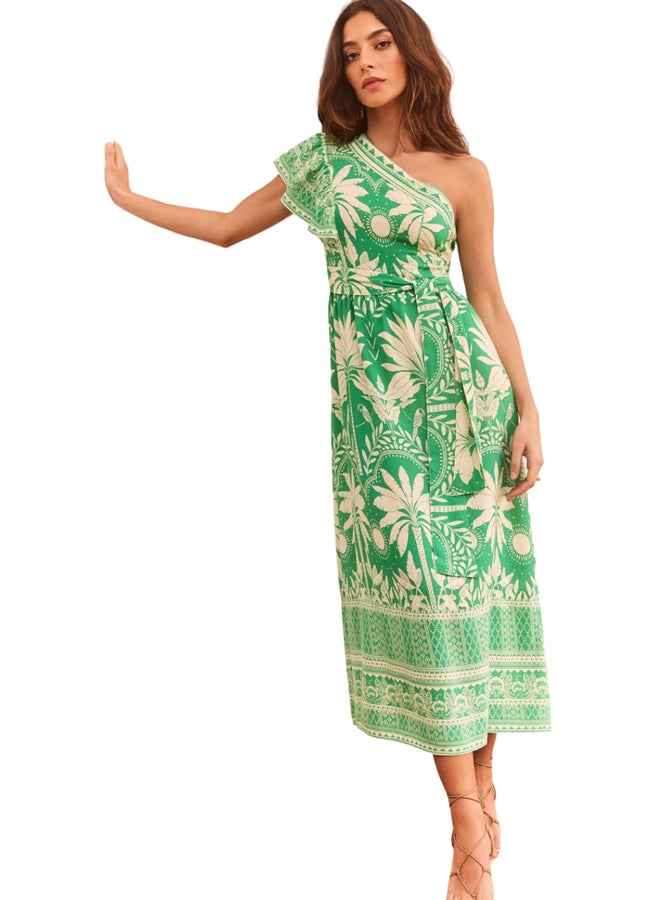 Lipsy One Shoulder Ruffle Midi Dress Lipsy London Lipsy Printed