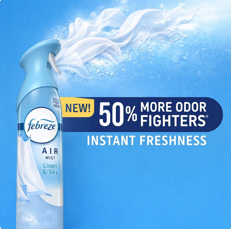 Febreze Air Mist Linen & Sky Scent 250ml Air Freshener Spray, Odor Eliminator, Long Lasting Room Spray, Fresh Fabric Inspired Fragrance for Home Bathroom Bedroom UAE - Image 2