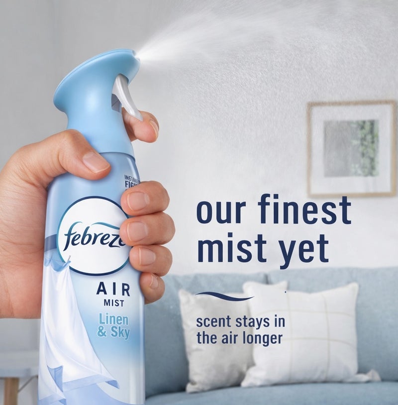 Febreze Air Mist Linen & Sky Scent 250ml Air Freshener Spray, Odor Eliminator, Long Lasting Room Spray, Fresh Fabric Inspired Fragrance for Home Bathroom Bedroom UAE - Image 5