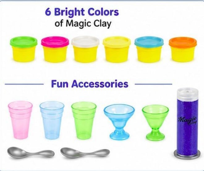SHAHNARO Creative Dough Sets for Kids – Ice Cream set Maker with 6 Colors, Cups & Tools – Kitchen Creative Dough Ice Cream Playset for Boys & Girls, Ages 3+, Non-Toxic - Image 4