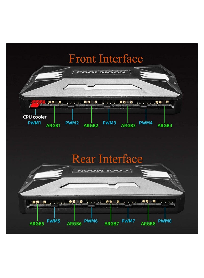 Captaintech Pwm Fan Temperature Controller, Remote Control Computer RGB Light Adapter, 5V Fan ARGB Hub with Magnet, Black - Image 4