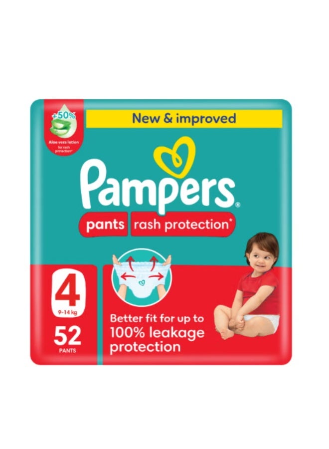 Pampers Rash Protection Pants Diapers, Size 4, 9-14kg, Mega Pack, 52 Count
