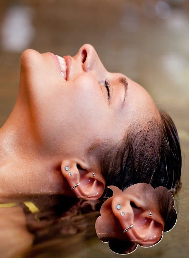 MJust Titanium Earrings for Sensitive Ears 20G Hypoallergenic Stud Hoop Earrings for Women Men Opal Ball CZ Heart Pearl Flat Back Earrings Cartilage Earrings Set - Image 2