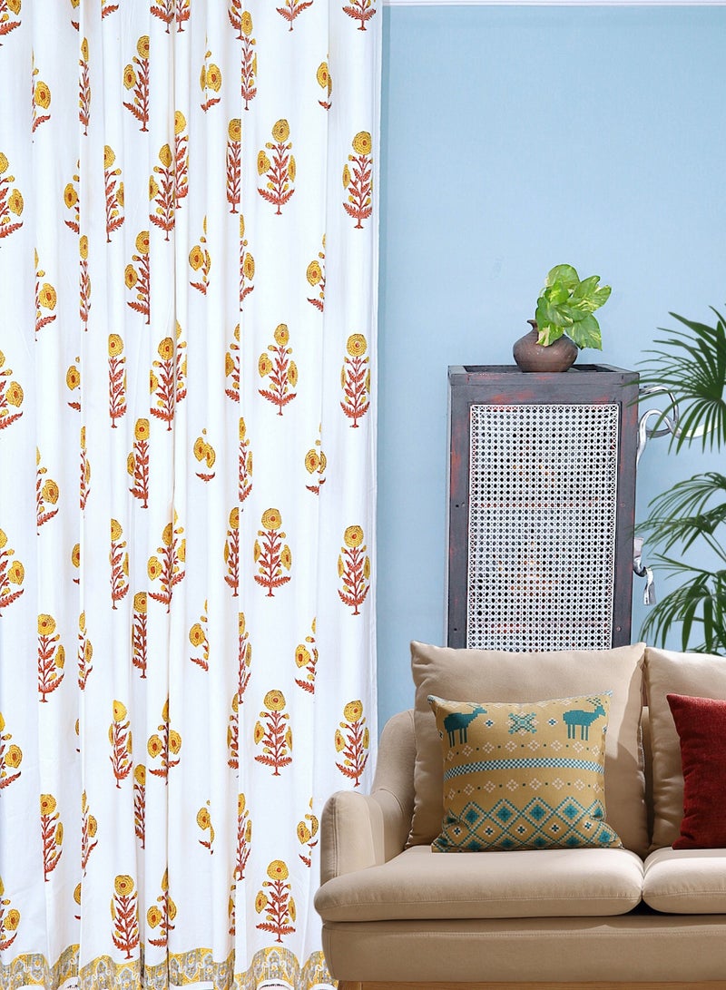 أوجريا ستائر قطنية فاخرة 100٪ باللون الأصفر مطبوعة بقوالب يدوية 274 × 152 سم - Image 1