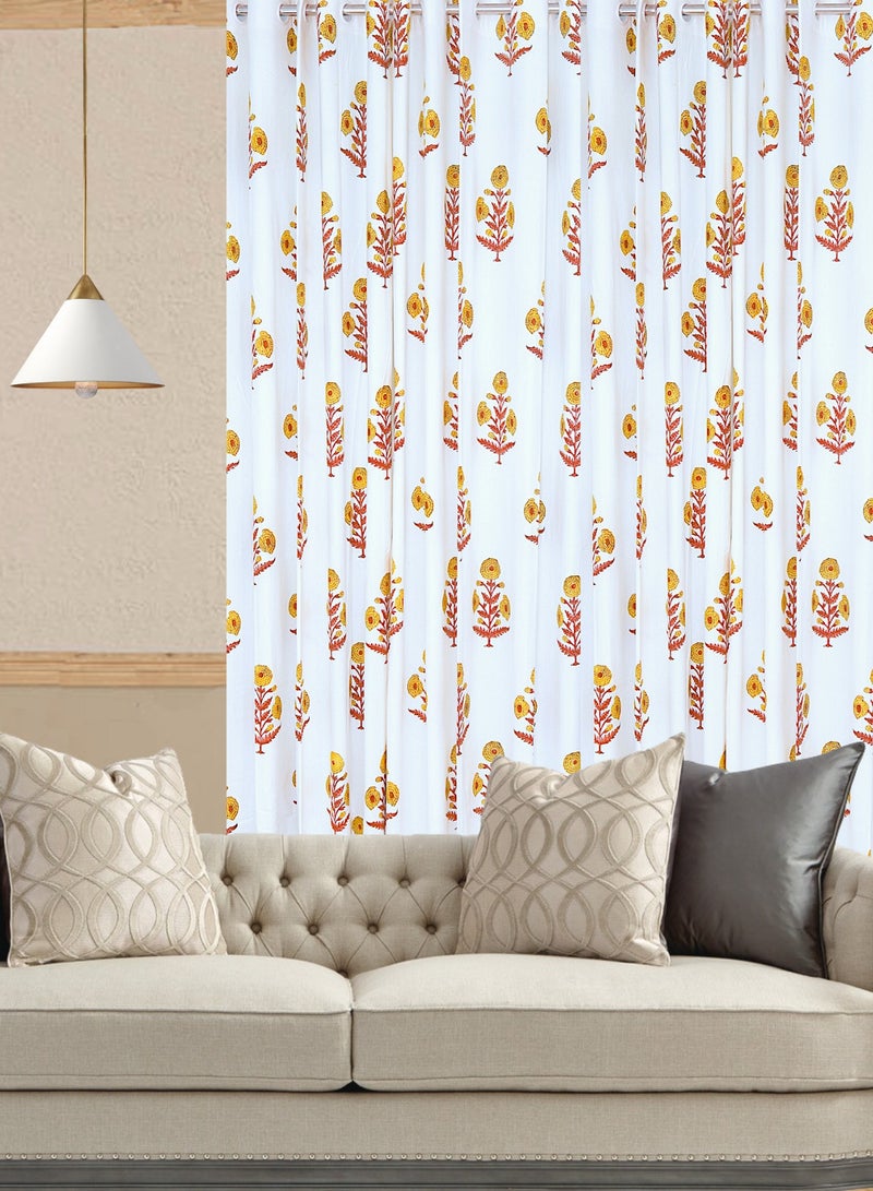 أوجريا ستائر قطنية فاخرة 100٪ باللون الأصفر مطبوعة بقوالب يدوية 274 × 152 سم - Image 2