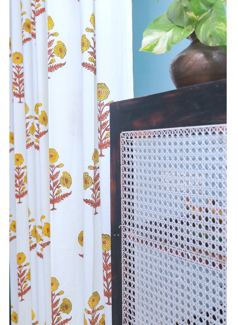 أوجريا ستائر قطنية فاخرة 100٪ باللون الأصفر مطبوعة بقوالب يدوية 274 × 152 سم - Image 3