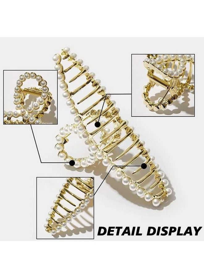DN Creation مجموعة DN من 1 مشبك شعر كبير من اللؤلؤ الأنيق العصري الكوري - ذهبي - Image 4
