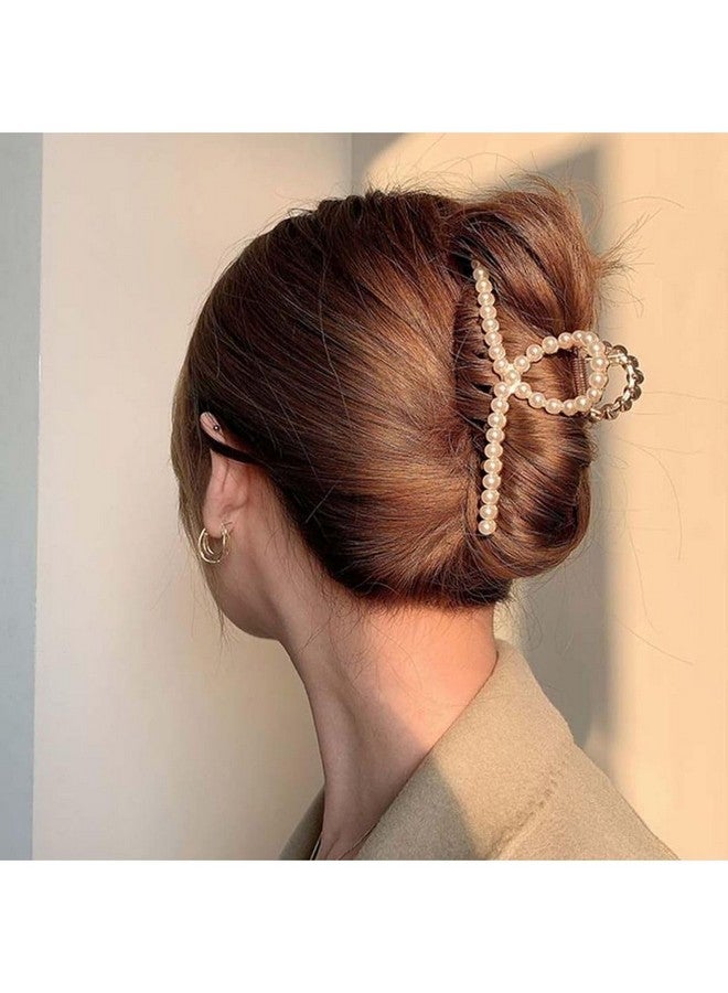 DN Creation مجموعة DN من 1 مشبك شعر كبير من اللؤلؤ الأنيق العصري الكوري - ذهبي - Image 3