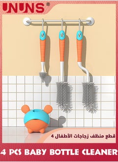 UNUNS Bottle Cleaning Brush Set With Standing Holder,Silicone Baby Bottle Cleaner Brushes,Teat Straw Cleaner Feeding Bottle Cleaning Brus,Cleaning Tools For Baby Bottles,Sports Bottle,Vase,Orange  - Image 3