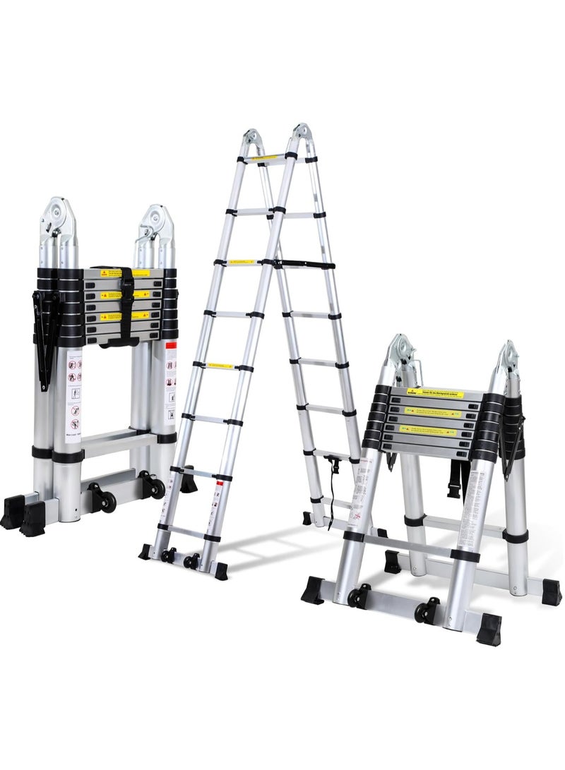 Aluminum Telescopic Rod Folding Ladder, Non-slip Aluminum Ladder, Multi-function Ladder, 5m Extendable Ladder with 150kg Load Capacity - Image 1